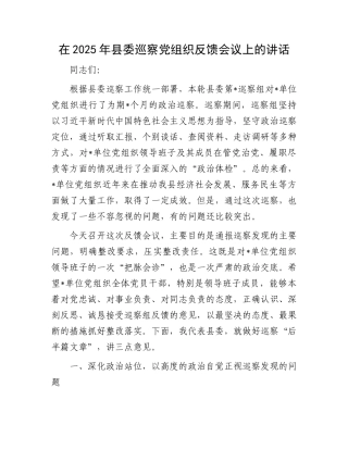 在2025年县委巡察X组织反馈会议上的讲话(1).docx