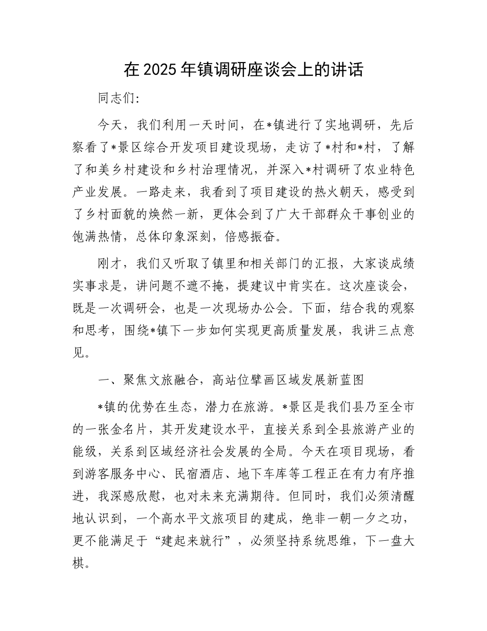 在2025年镇调研座谈会上的讲话.docx_第1页