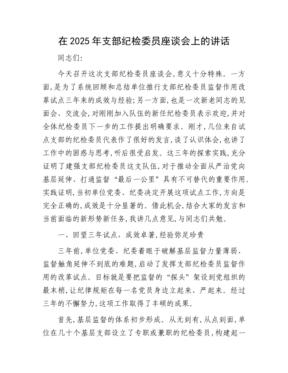 在2025年支部纪检委员座谈会上的讲话.docx_第1页