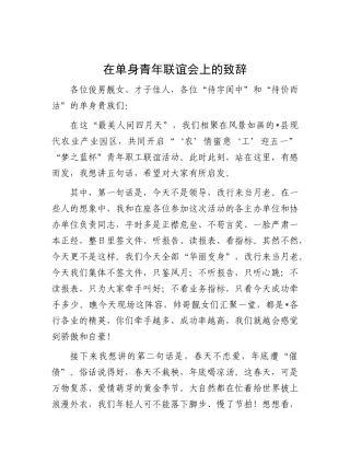 在单身青年联谊会上的致辞.docx