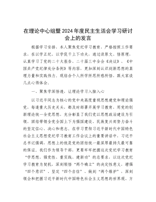 在理论中心组暨2024年度民主生活会学习研讨会上的发言.docx