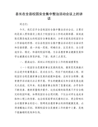 县长在全县校园安全集中整治活动会议上的讲话.docx