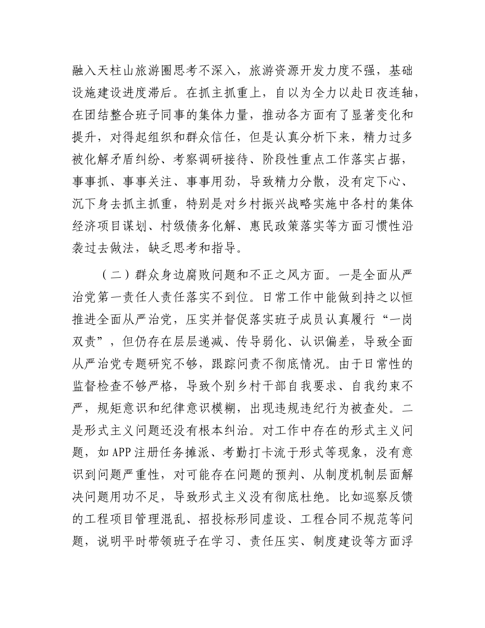 乡镇X委书记2025年巡察整改专题民主生活会个人发言提纲.docx_第2页