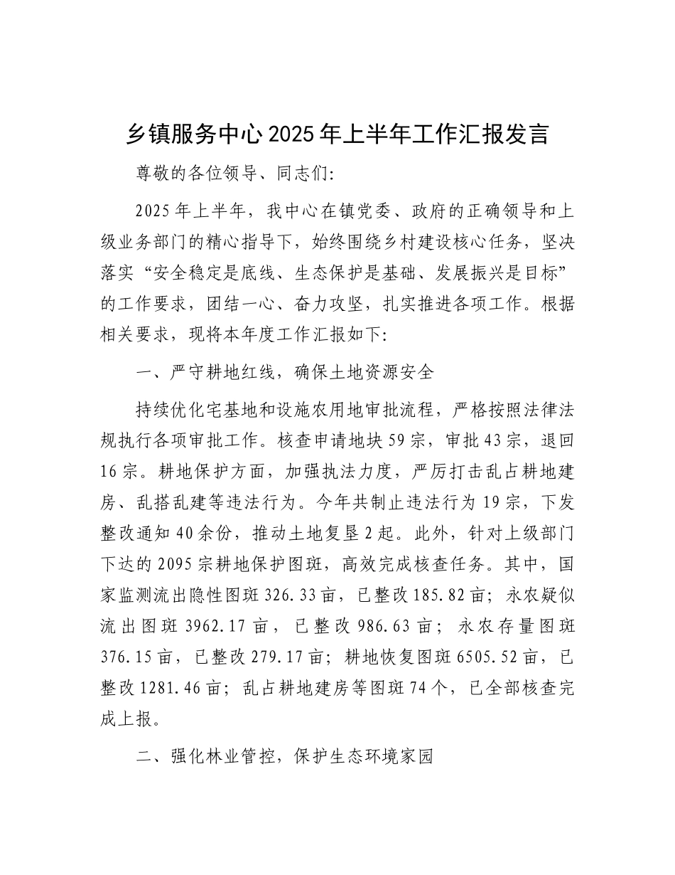 乡镇服务中心2025年上半年工作汇报发言(1).docx_第1页
