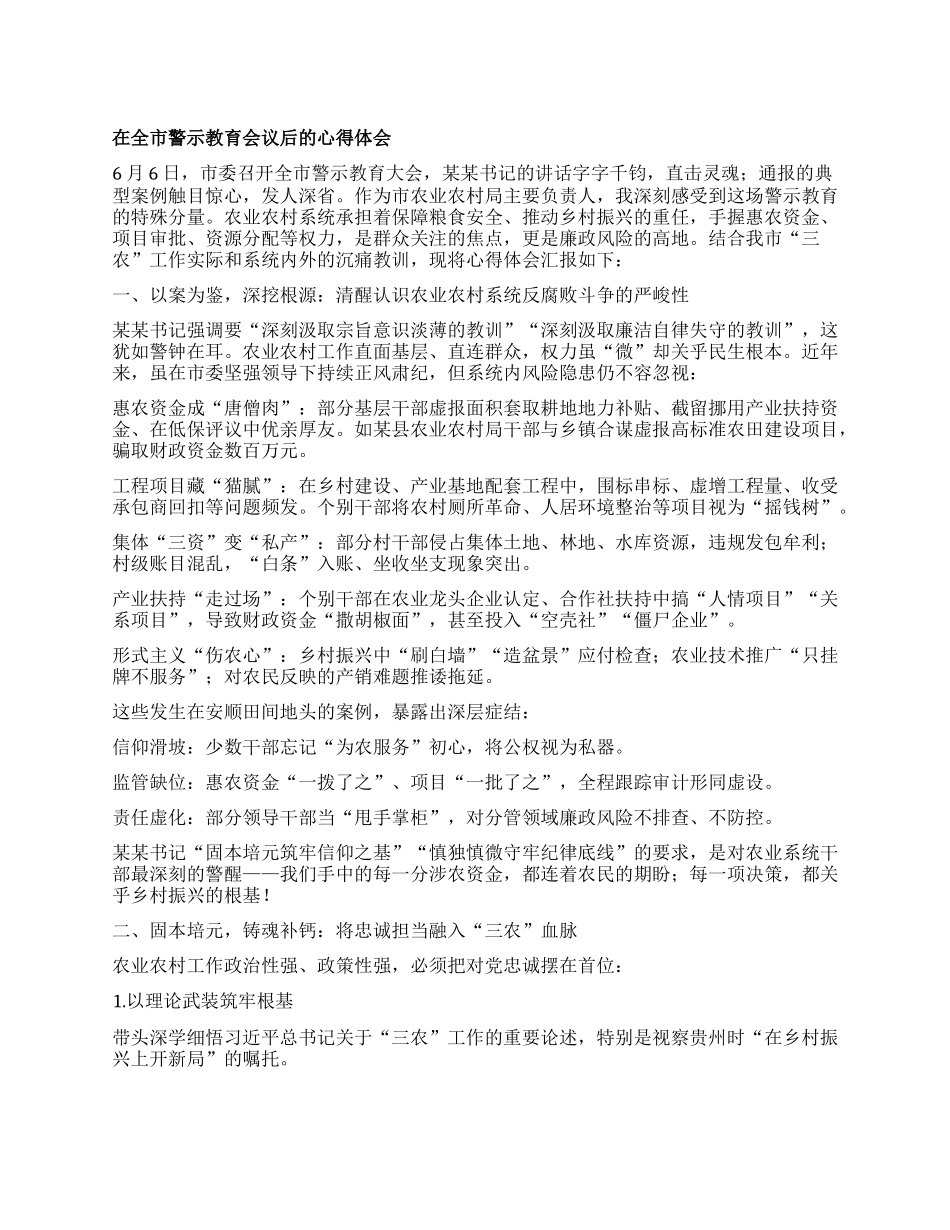 在全市警示教育会议后的心得体会.docx_第1页