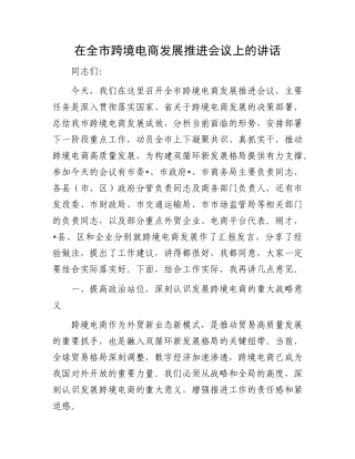 在全市跨境电商发展推进会议上的讲话.docx