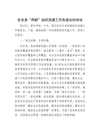 在全县“两新”组织X建工作务虚会的讲话.docx