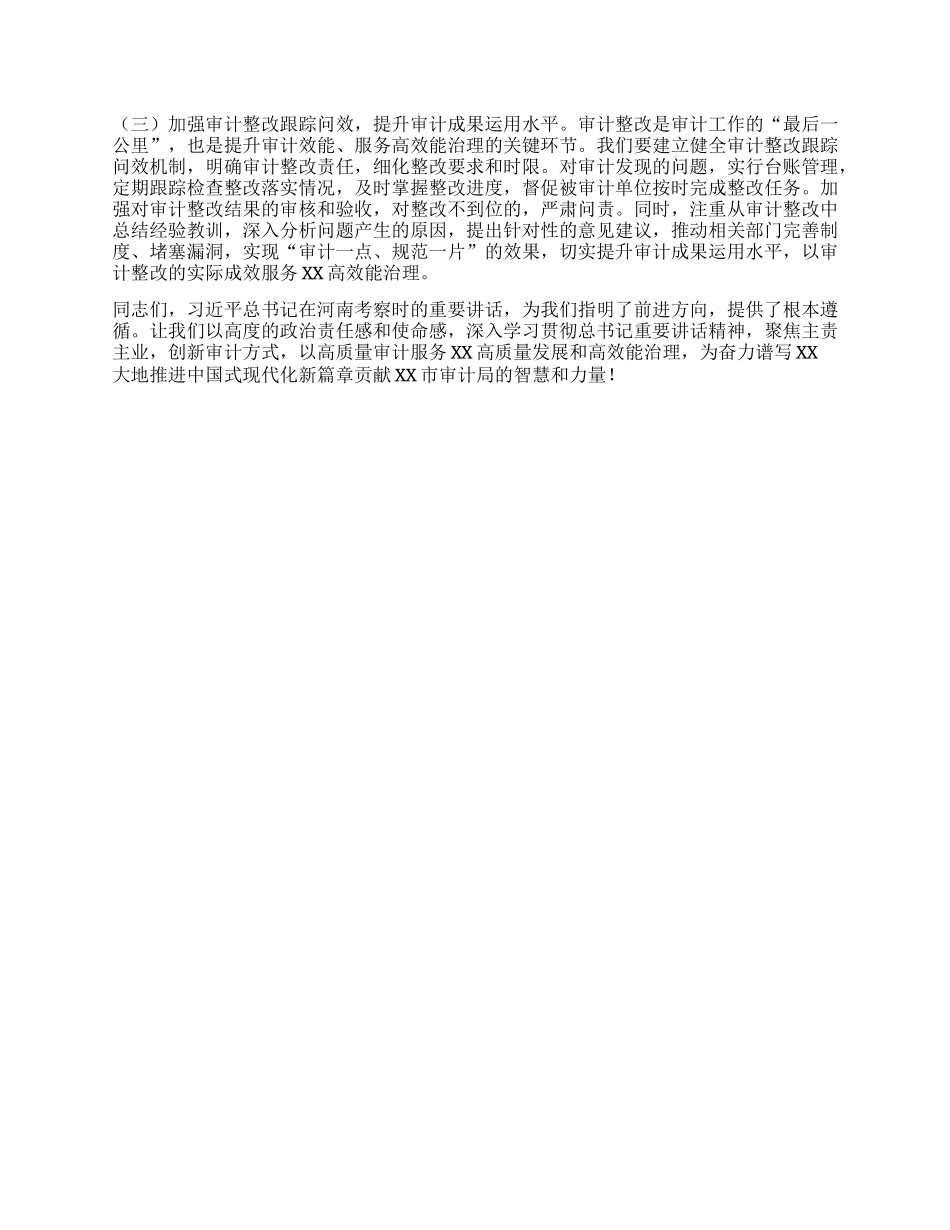 在审计局理论学习中心组专题学习习近平总书记在河南考察时重要讲话精神研讨交流会上的发言.docx_第3页