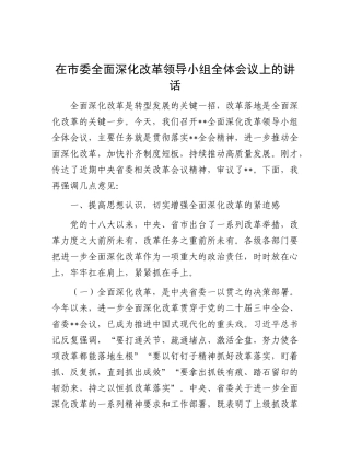 在市委全面深化改革领导小组全体会议上的讲  话.docx