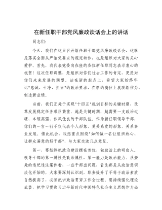 在新任职干部X风廉政谈话会上的讲话.docx