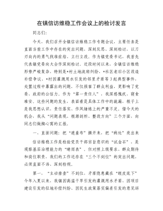 在镇信访维稳工作会议上的检讨发言.docx