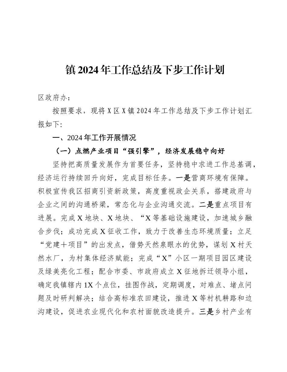 镇2024年工作总结及下步工作计划.docx_第1页