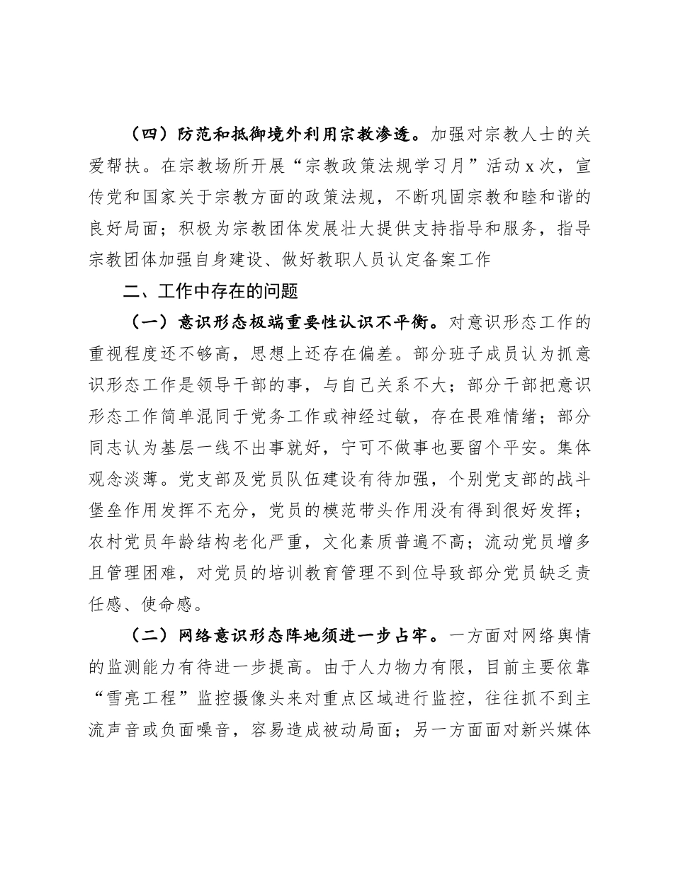 镇2024年意识形态工作分析研判自查报告.docx_第3页