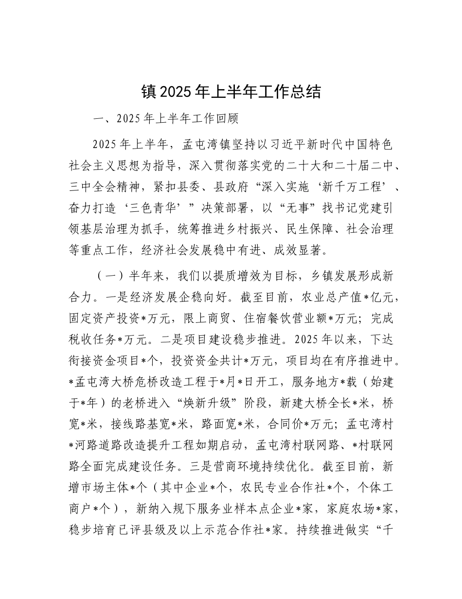 镇2025年上半年工作总结.docx_第1页