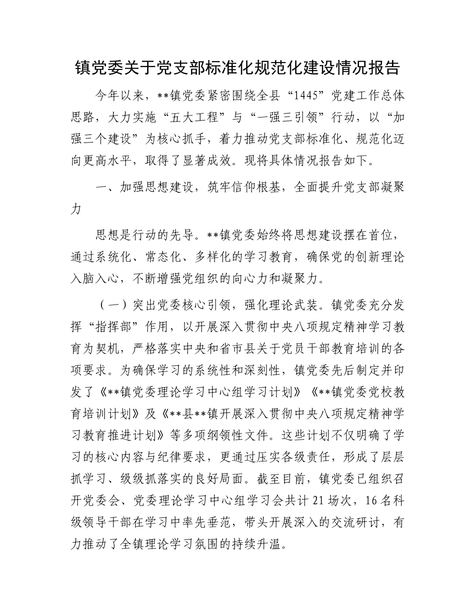 镇X委关于X支部标准化规范化建设情况报告.docx_第1页