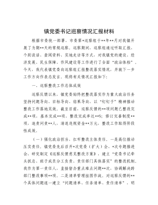 镇X委书记巡察情况汇报材料.docx