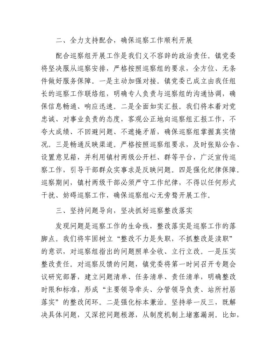 镇X委书记在县委巡察组巡察镇村工作动员会上的表态发言.docx_第2页