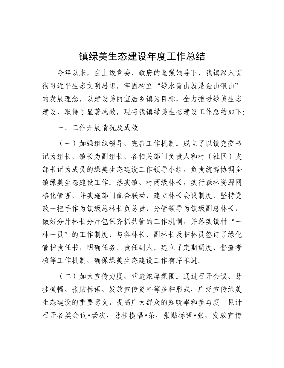 镇绿美生态建设年度工作总结.docx_第1页