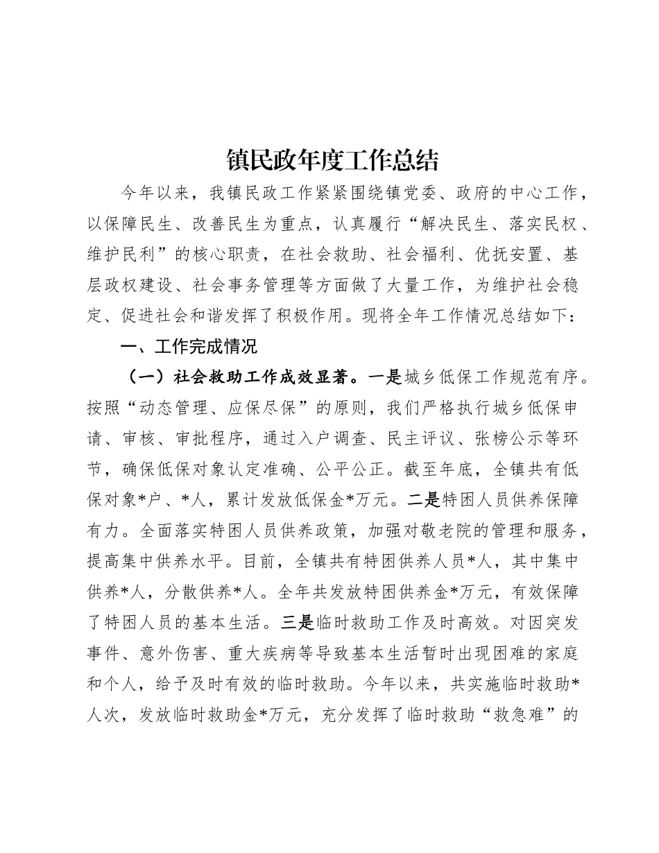镇民政年度工作总结.docx_第1页