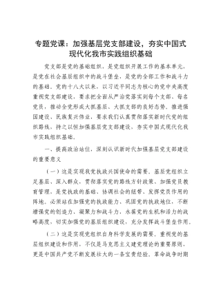 专题X课：加强基层X支部建设，夯实中国式现代化我市实践组织基础.docx