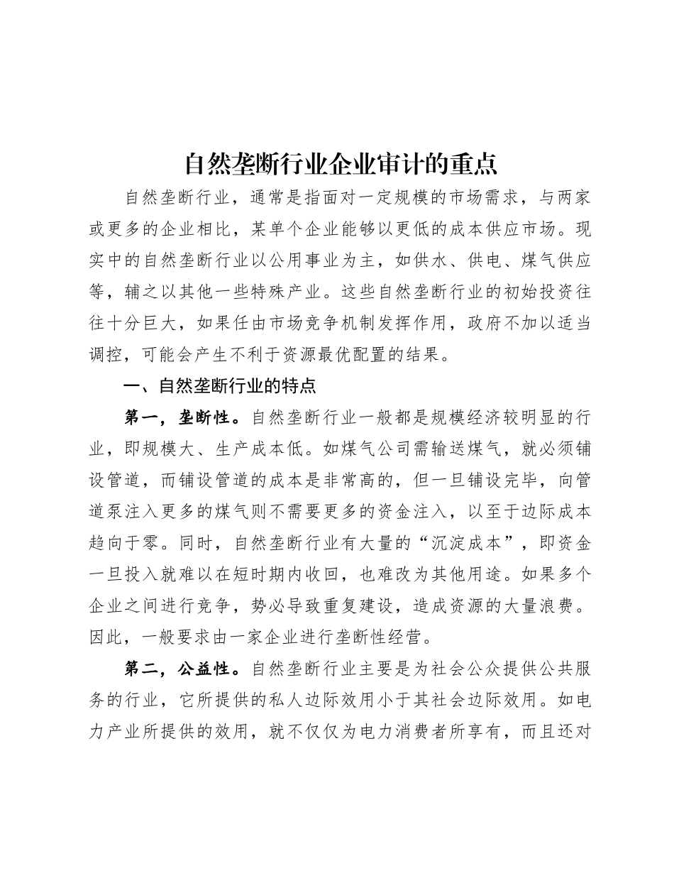 自然垄断行业企业审计的重点.docx_第1页