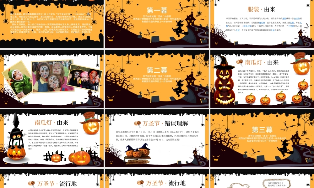 2021疯狂万圣节PPT神秘趣味万圣节起源知识介绍万圣狂欢夜模板.pptx