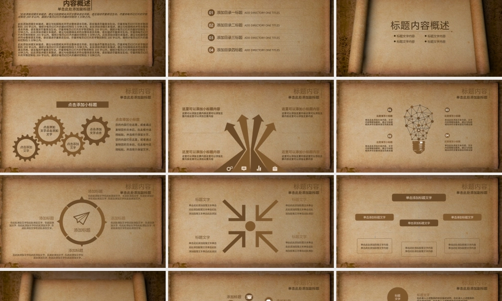 2021工作总结ppt复古牛皮纸卷轴模板.pptx