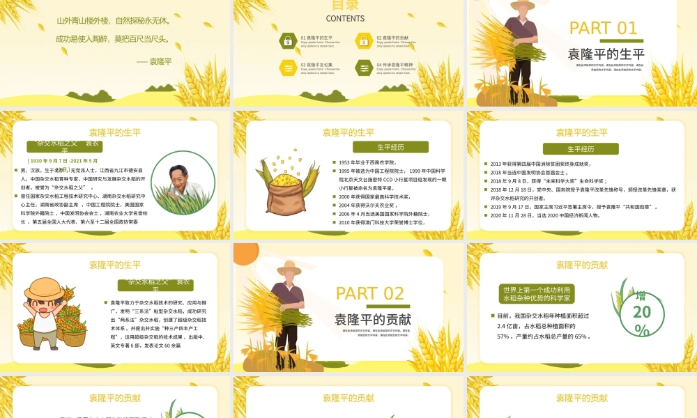 2021济天下精神永传传承杂交水稻之父—袁隆平精神小学卡通专题.pptx