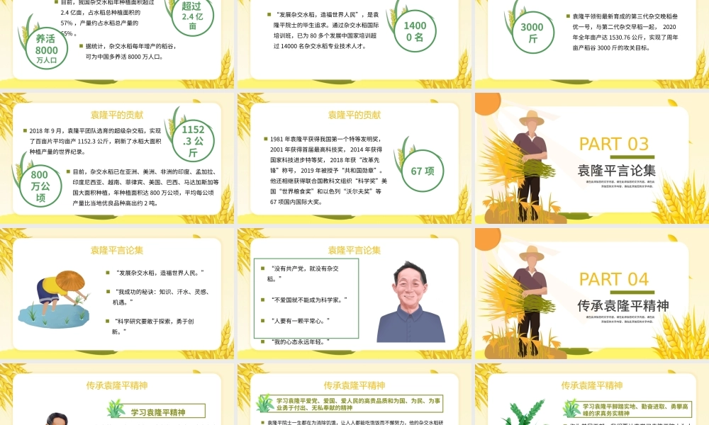 2021济天下精神永传传承杂交水稻之父—袁隆平精神小学卡通专题.pptx