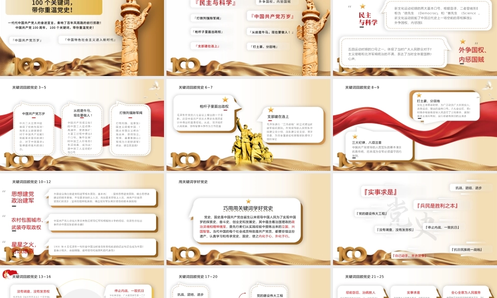 2021建党100周年回顾百年党史100个关键词PPT模板（上）.pptx