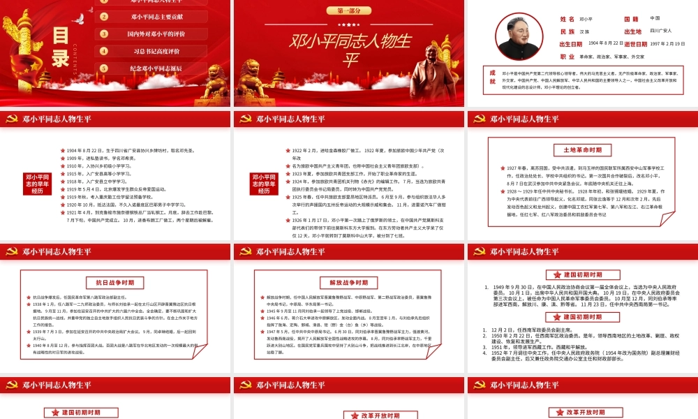 2021热烈庆祝邓小平诞辰117周年纪念红色中国风PPT 模板.pptx