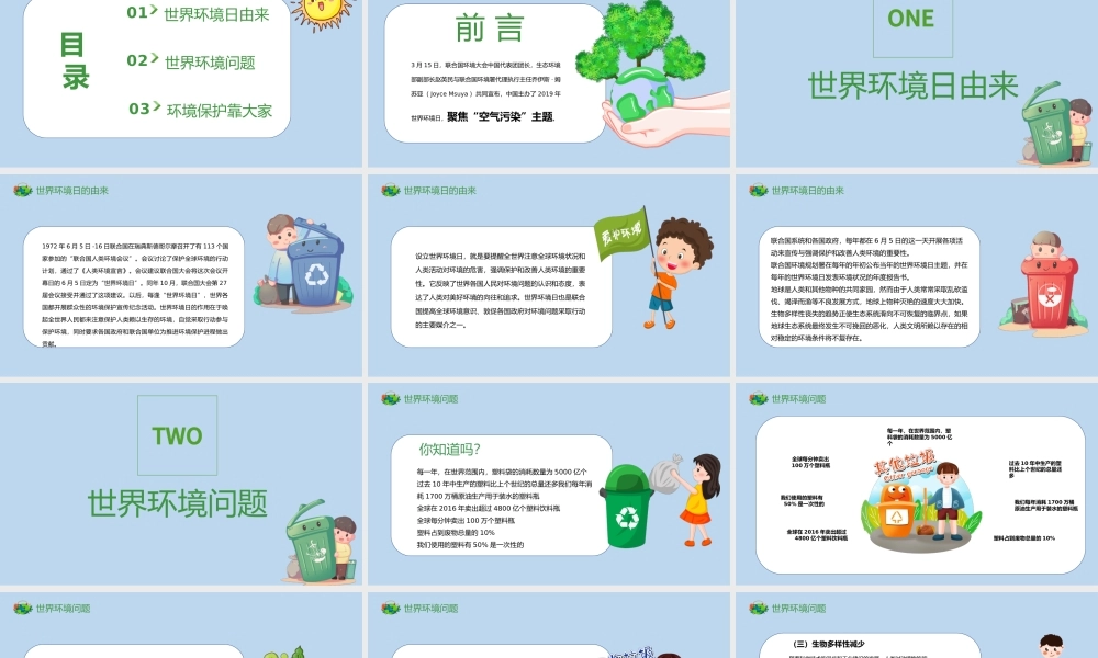 2021世界地球日蓝色简约卡通环保地球低碳绿色生活PPT.pptx