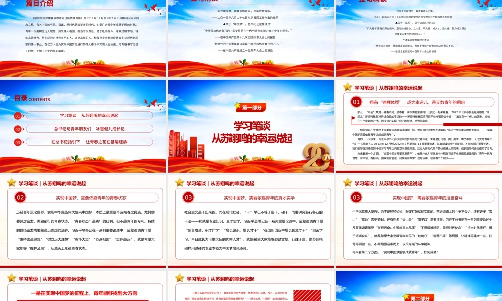 2022《实现中国梦需要依靠青年也能成就青年》简约党政风学习《论党的青年工作》学习辅读系列专题党课党建课件.pptx