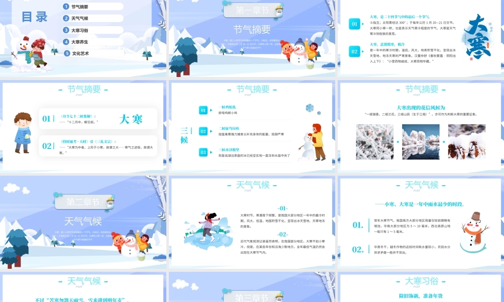 2022大寒节气PPT蓝色卡通风大寒节气传统文化介绍模板.pptx