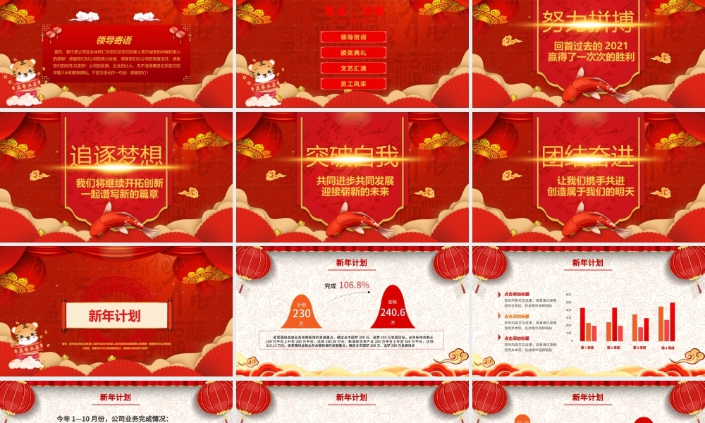 2022福虎生威年会PPT中国风虎年喜庆灯笼企业迎新晚会员工颁奖典礼模板.pptx