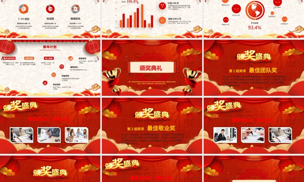 2022福虎生威年会PPT中国风虎年喜庆灯笼企业迎新晚会员工颁奖典礼模板.pptx