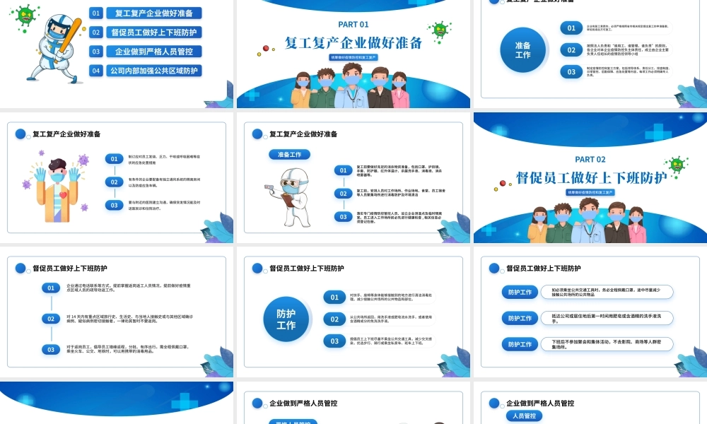 2022复工疏解堵点PPT卡通风企业公司安全复工专题课件模板.pptx