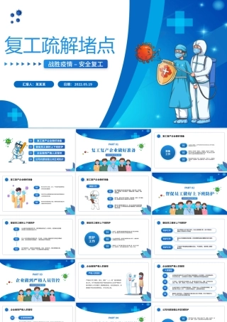 2022复工疏解堵点PPT卡通风企业公司安全复工专题课件模板.pptx