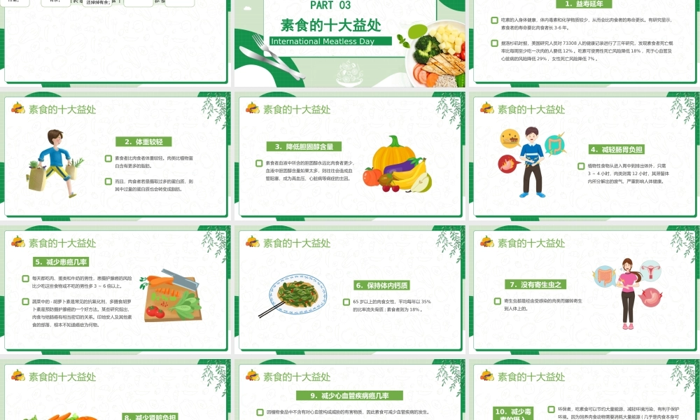 2022国际素食日PPT绿色卡通风国际素食日节日介绍课件模板.pptx