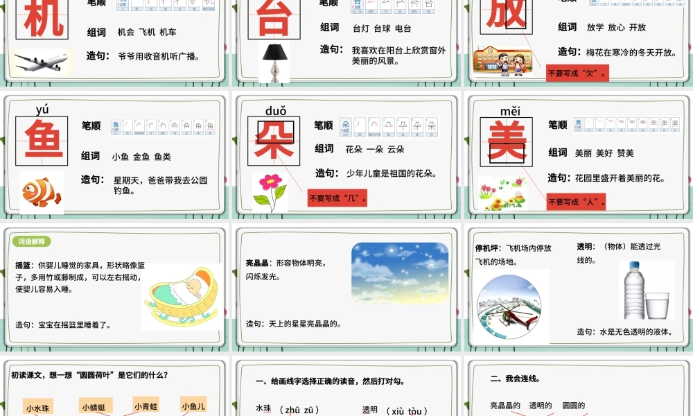 2022荷叶圆圆PPT插画风课文第13课小学一年级语文下册人教版教学课件.pptx