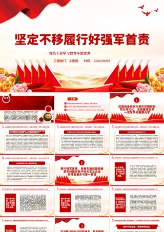 2022坚定不移履行好强军首责PPT简约党政风党员干部学习教育专题党课课件.pptx