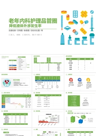 2022老年内科护理品管圈PPT清新简约风降低液体外渗发生率PPT模板下载.pptx