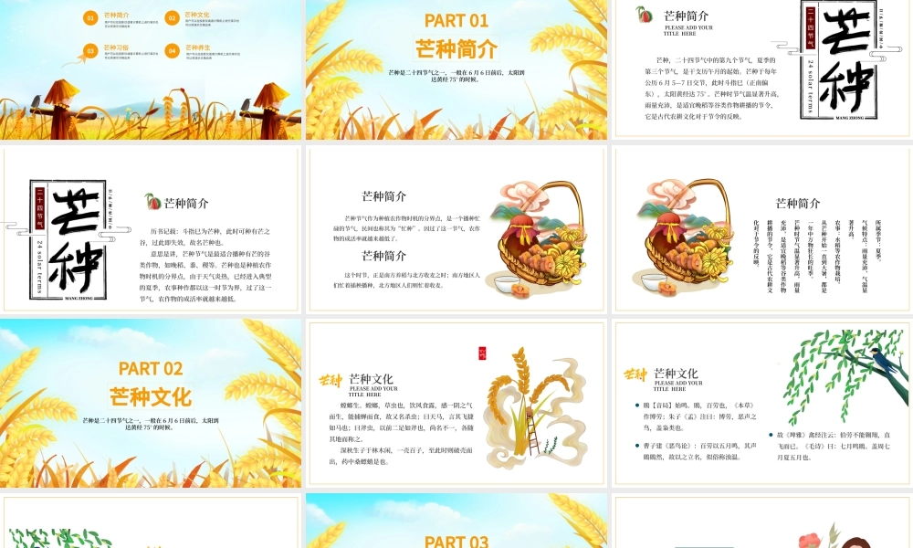 2022芒种节气PPT插画卡通风中国传统二十四节气之芒种课件模板.pptx