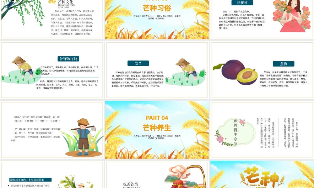 2022芒种节气PPT插画卡通风中国传统二十四节气之芒种课件模板.pptx