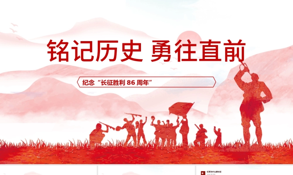 2022铭记历史勇往向前PPT红色大气风纪念长征胜利86周年专题党课课件模板.pptx
