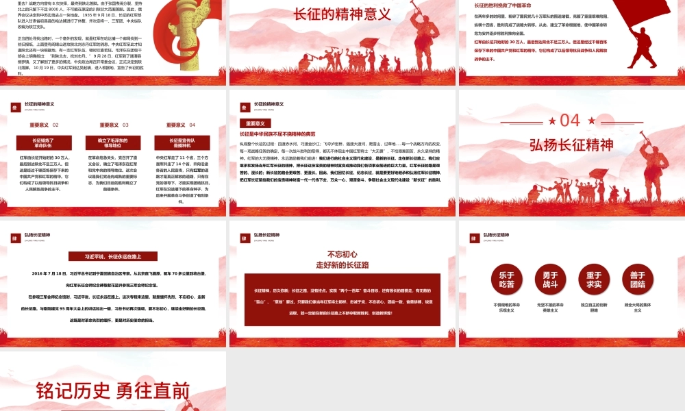 2022铭记历史勇往向前PPT红色大气风纪念长征胜利86周年专题党课课件模板.pptx