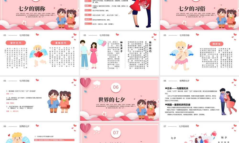 2022七夕甜蜜相约PPT卡通风七夕节日课件模板.pptx