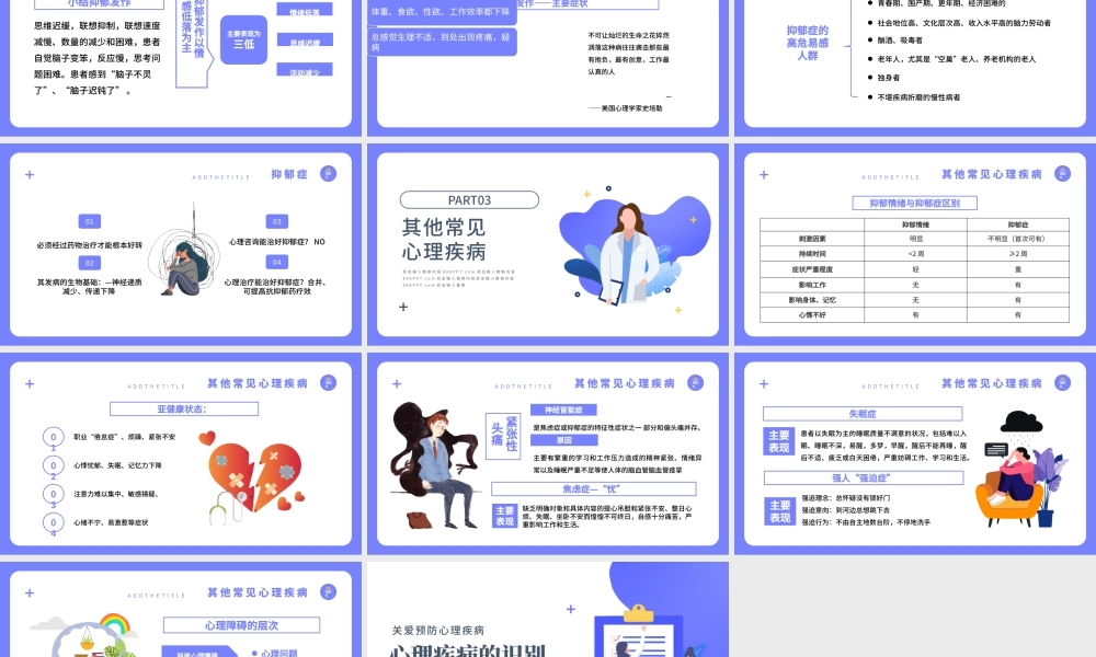 2022心理疾病的识别PPT蓝色卡通风关爱预防心理疾病专题课件模板.pptx