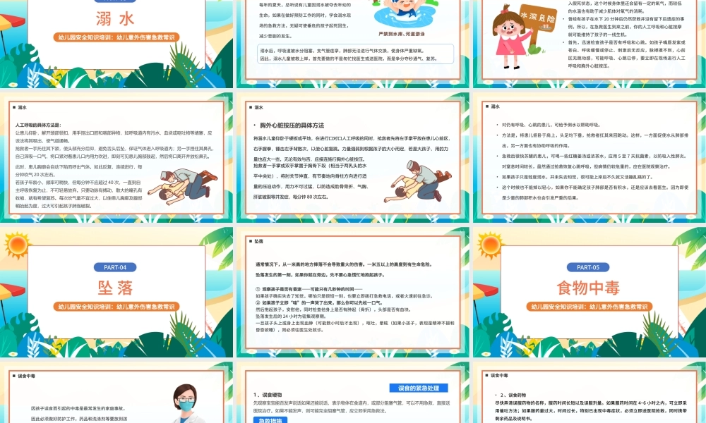 2022幼儿意外急救PPT卡通风幼儿园安全知识培训课件模板.pptx