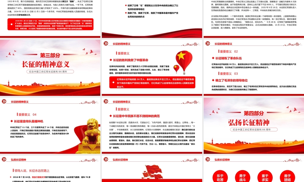 2022长征胜利86周年PPT简约大气党政风纪念中国工农红军长征胜利86周年专题党建党课课件模板.pptx